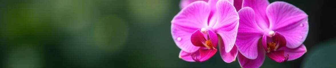 Fototapeta premium Delicate pink orchid bloom, vibrant petals, dew drops , floral, beautiful orchid