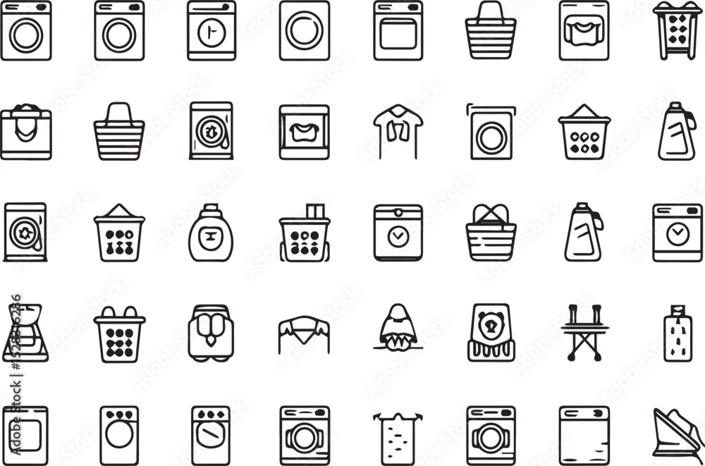 Poster a set of laundry elements - minimal thin line web icon set. outline flat icons collection set vector