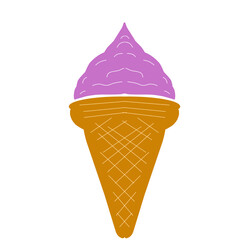 Whimsical purple ice cream cone illustration on stark black backdrop