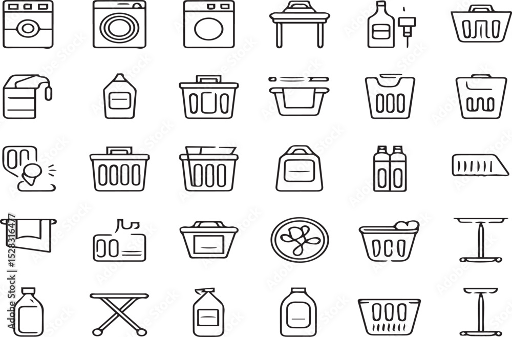Poster a set of laundry elements - minimal thin line web icon set. outline flat icons collection set vector