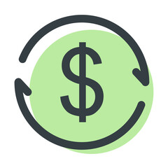Illustration of a dollar sign inside a green circle with a circular arrow around it showing exchange