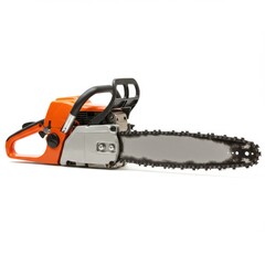 Orange chainsaw isolated on white background
