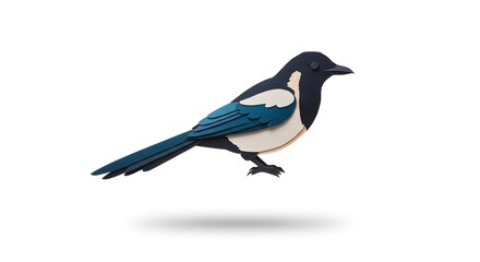 Obraz premium Elegant Papercut Magpie: A Detailed Avian Artwork on White Background