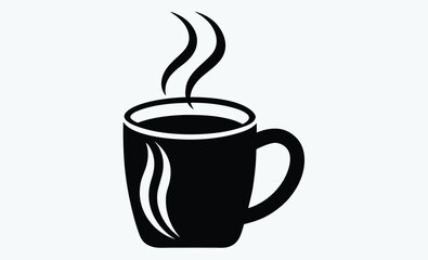 Coffee mug icon, black cup silhouette, tea mug design, simple kitchen illustration