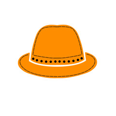 Stylized orange hat illustration against black backdrop in a graphic image