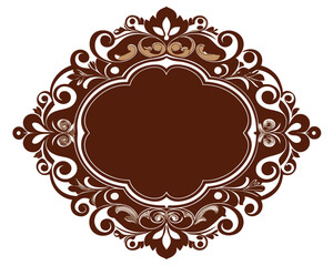 frame, decorative, ornate, floral, swirls, elegant, vintage, brown, beige, white, blank, empty, design, border, badge, label, emblem, graphic, vector, illustration, classic, retro, flourish, antique, 