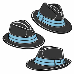 Fedora Hats with Blue Bands – Vector Set	