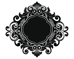 frame, ornate, decorative, elegant, black, silver, swirls, vector, design, illustration, invitation, wedding, vintage, flourish, scroll, border, badge, emblem, label, graphic, antique, retro, isolated