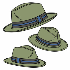Fedora Hats with Blue Bands – Vector Set	