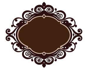 frame, oval, brown, decorative, flourish, ornament, vintage, retro, border, blank, label, badge, design element, vector, illustration, isolated, elegant, template, classic, antique, swirl, 