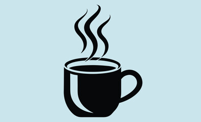 Coffee mug icon, black cup silhouette, tea mug design, simple kitchen illustration