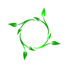 Emerald Green Leaf Circle on Black Background: Botanical Design Element