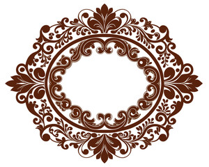 frame, vintage, ornate, floral, brown, design, element, decoration, decorative, border, circle, round, flourish, leaves, swirls, elegant, retro, classic, invitation, wedding, greeting card, label, emb