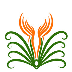 Stylized organic emblem featuring curvilinear foliage and radiant floral accents