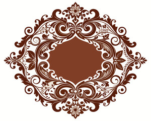 frame, vintage, ornate, floral, brown, design, element, decoration, decorative, border, circle, round, flourish, leaves, swirls, elegant, retro, classic, invitation, wedding, greeting card, label, emb