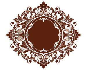 frame, vintage, ornate, floral, brown, design, element, decoration, decorative, border, circle, round, flourish, leaves, swirls, elegant, retro, classic, invitation, wedding, greeting card, label, emb