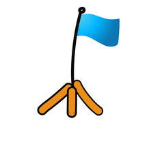 Minimalistic blue flag illustration on black backdrop, symbolizing achievement
