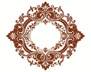 frame, vintage, ornate, floral, brown, design, element, decoration, decorative, border, circle, round, flourish, leaves, swirls, elegant, retro, classic, invitation, wedding, greeting card, label, emb
