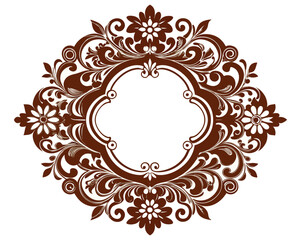 frame, vintage, ornate, floral, brown, design, element, decoration, decorative, border, circle, round, flourish, leaves, swirls, elegant, retro, classic, invitation, wedding, greeting card, label, emb