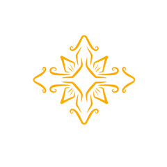 Ornamental emblem with flourish details on dark backdrop for creative projects