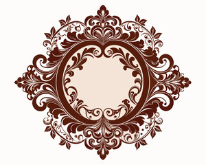 frame, vintage, ornate, floral, brown, design, element, decoration, decorative, border, circle, round, flourish, leaves, swirls, elegant, retro, classic, invitation, wedding, greeting card, label, emb
