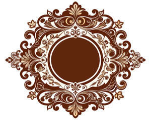 frame, vintage, ornate, floral, brown, design, element, decoration, decorative, border, circle, round, flourish, leaves, swirls, elegant, retro, classic, invitation, wedding, greeting card, label, emb