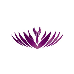 Abstract purple floral emblem against a minimalist background with delicate details