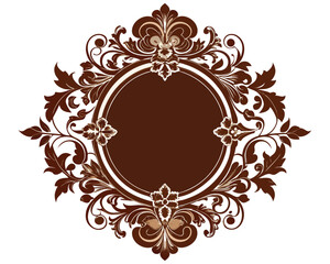 frame, vintage, ornate, floral, brown, design, element, decoration, decorative, border, circle, round, flourish, leaves, swirls, elegant, retro, classic, invitation, wedding, greeting card, label, emb