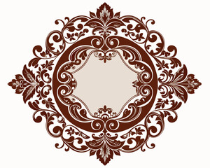 frame, vintage, ornate, floral, brown, design, element, decoration, decorative, border, circle, round, flourish, leaves, swirls, elegant, retro, classic, invitation, wedding, greeting card, label, emb