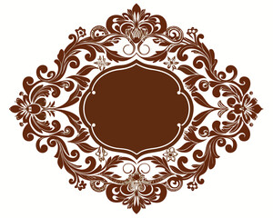 frame, vintage, ornate, floral, brown, design, element, decoration, decorative, border, circle, round, flourish, leaves, swirls, elegant, retro, classic, invitation, wedding, greeting card, label, emb