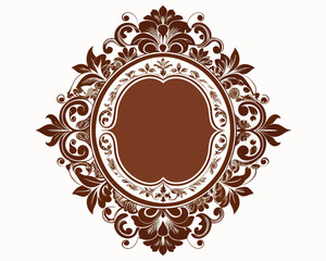frame, vintage, ornate, floral, brown, design, element, decoration, decorative, border, circle, round, flourish, leaves, swirls, elegant, retro, classic, invitation, wedding, greeting card, label, emb