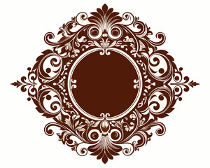 frame, vintage, ornate, floral, brown, design, element, decoration, decorative, border, circle, round, flourish, leaves, swirls, elegant, retro, classic, invitation, wedding, greeting card, label, emb