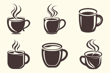 Coffee mug icon,  Coffee mug set, black cup silhouette, tea mug design, simple kitchen illustration