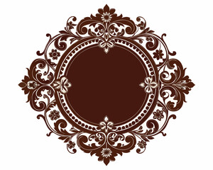 frame, vintage, ornate, floral, brown, design, element, decoration, decorative, border, circle, round, flourish, leaves, swirls, elegant, retro, classic, invitation, wedding, greeting card, label, emb