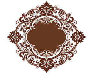 frame, vintage, ornate, floral, brown, design, element, decoration, decorative, border, circle, round, flourish, leaves, swirls, elegant, retro, classic, invitation, wedding, greeting card, label, emb