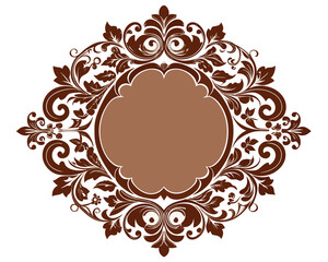 frame, vintage, ornate, floral, brown, design, element, decoration, decorative, border, circle, round, flourish, leaves, swirls, elegant, retro, classic, invitation, wedding, greeting card, label, emb