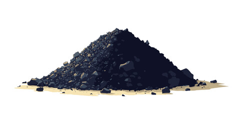 Minimalist vector illustration of a pile of coal on a sandy surface depicting an industrial landscape