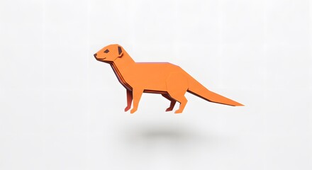 Fototapeta premium Orange Papercraft Mangoose: A Stunning Layered Animal Design Against a White Background