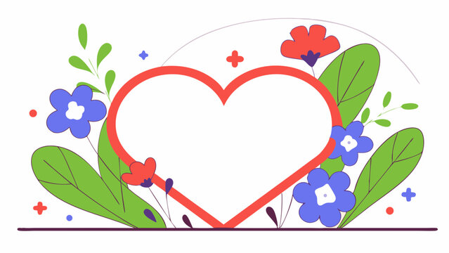 Floral heart-shaped frame illustration with blank space for invitations and love-themed designs