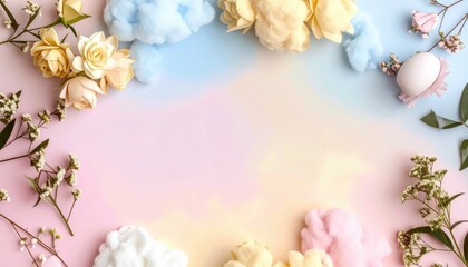 Fototapeta premium 「パステルカラーの雲と空｜優しい夢のようなファンタジー背景素材」