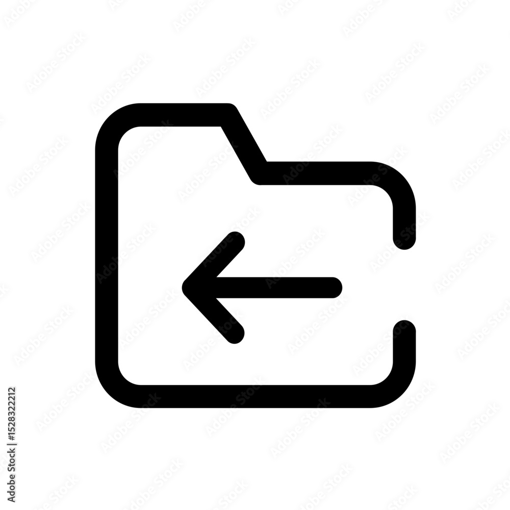 Poster outline folder icon with an arrow pointing left indicating moving or returning to a previous locatio