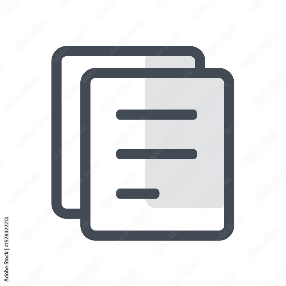 Poster illustration of two stacked documents with rounded corners and horizontal lines of text on top sheet