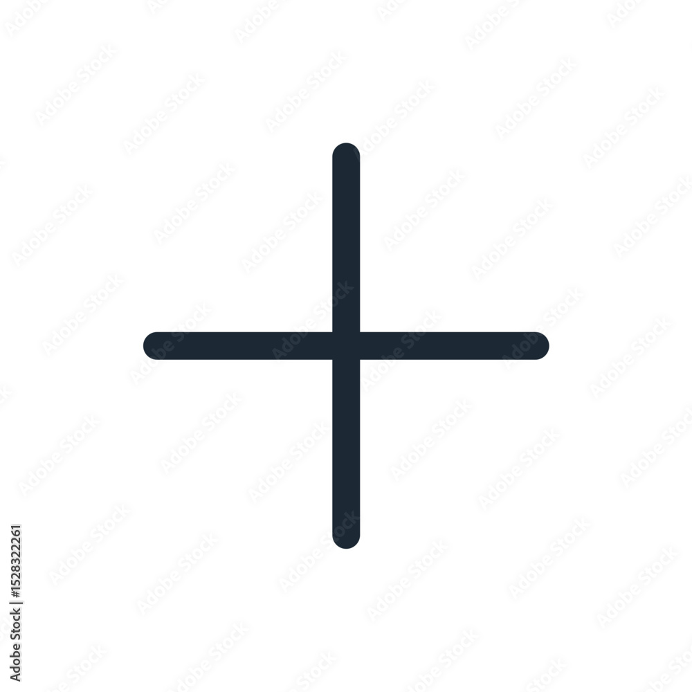 Poster illustration of a simple plus sign with rounded edges on a plain white background in a minimalist st