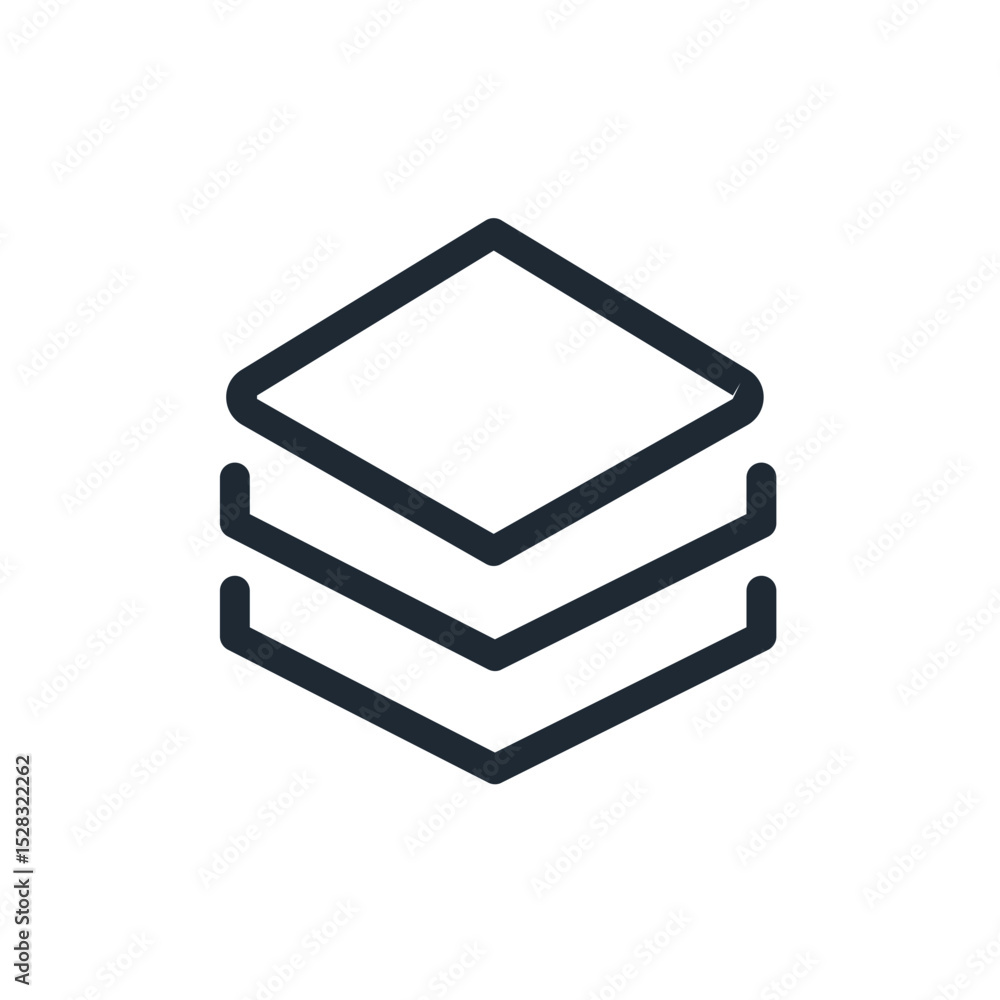 Poster illustration of three layered geometric shapes stacked on top of each other in a simple outline styl