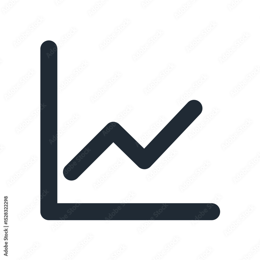 Poster simple line graph with upward trending line and axes on a white background representing growth data