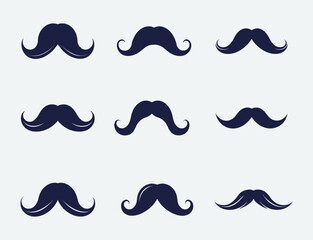 Mustache silhouette set, mustache silhouettes in vector format retro style, mustache silhouettes with sunglass, top hat, hats