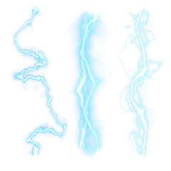 Electric Lightning Bolt Set – Blue Energy Effects on Transparent Background