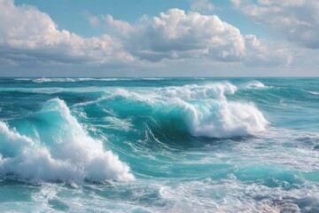Ocean wave crashing scenic view on white background