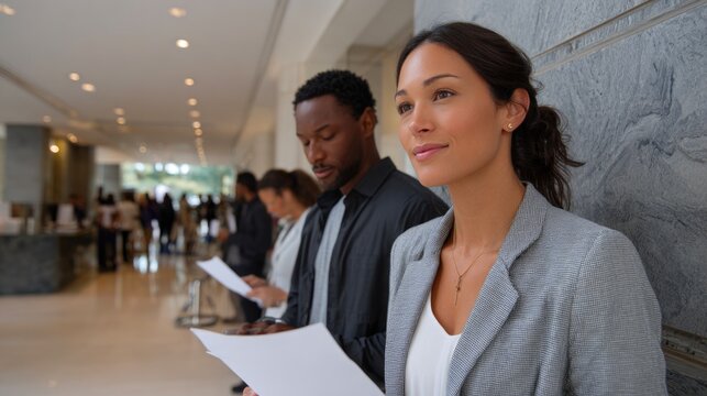 Job Applicants Waiting in Line at Corporate Interview