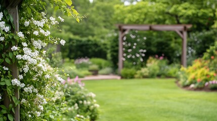 Fototapeta premium blooming jasmine plant climbing a garden trellis